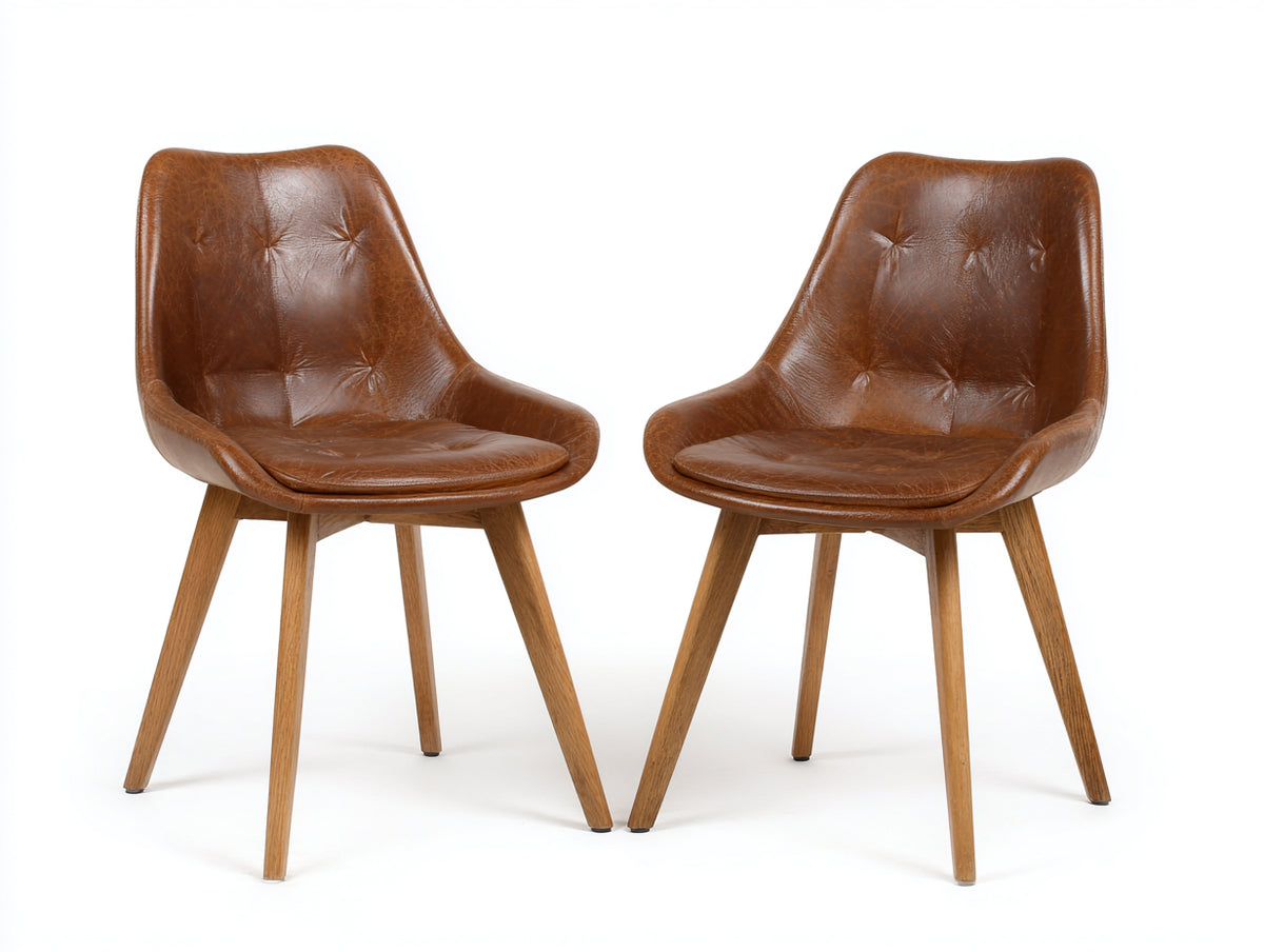 Chaise de salle à manger - Similicuir-Bois - 55x58x82 cm - Cognac-Bois naturel - Style vintage