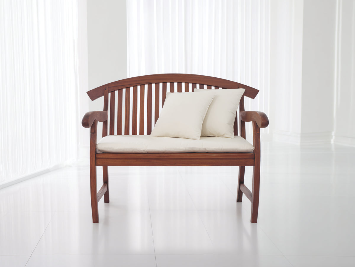 Banc de jardin - Bois-Textile - 125x58x88 cm - Brun-Crème - Style classique à dossier cintré