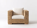 Fauteuil de jardin - Fibre tressée-Textile-Bois - 86 x 81 x 76 cm - Naturel-Écru - Style artisanal