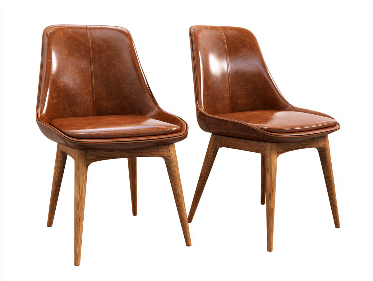 Chaise de salle à manger - Similicuir-Bois - 52x57x84 cm - Cognac-Bois brun - Style vintage