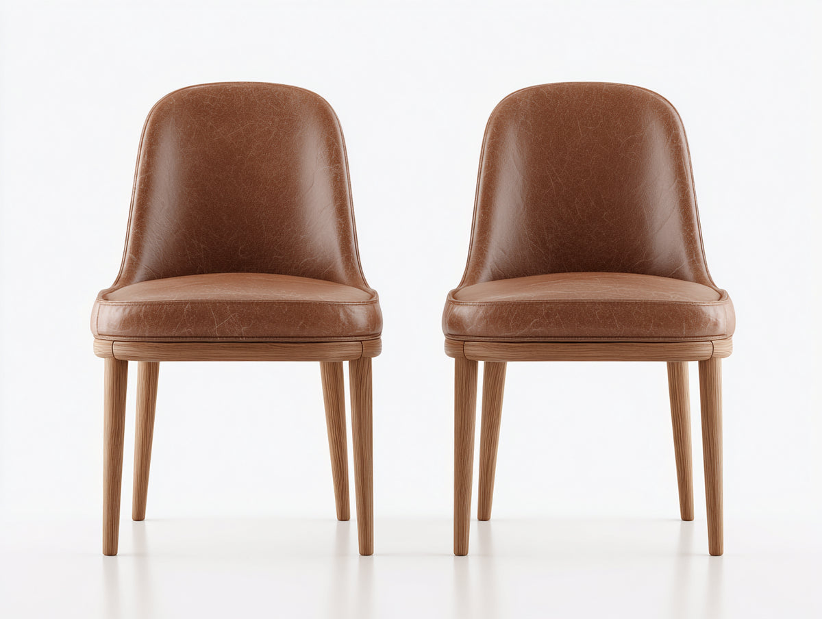 Chaise de salle à manger - similicuir - bois - 50 x 56 x 85 cm - marron clair - style contemporain