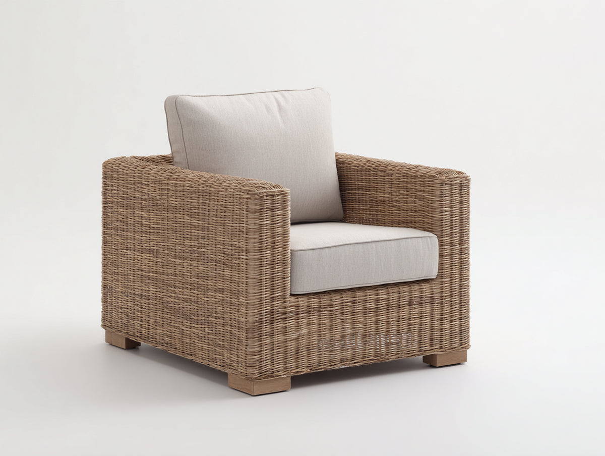 Fauteuil de jardin - Fibre tressée-Textile-Bois - 89 x 84 x 78 cm - Naturel-Beige clair - Style contemporain