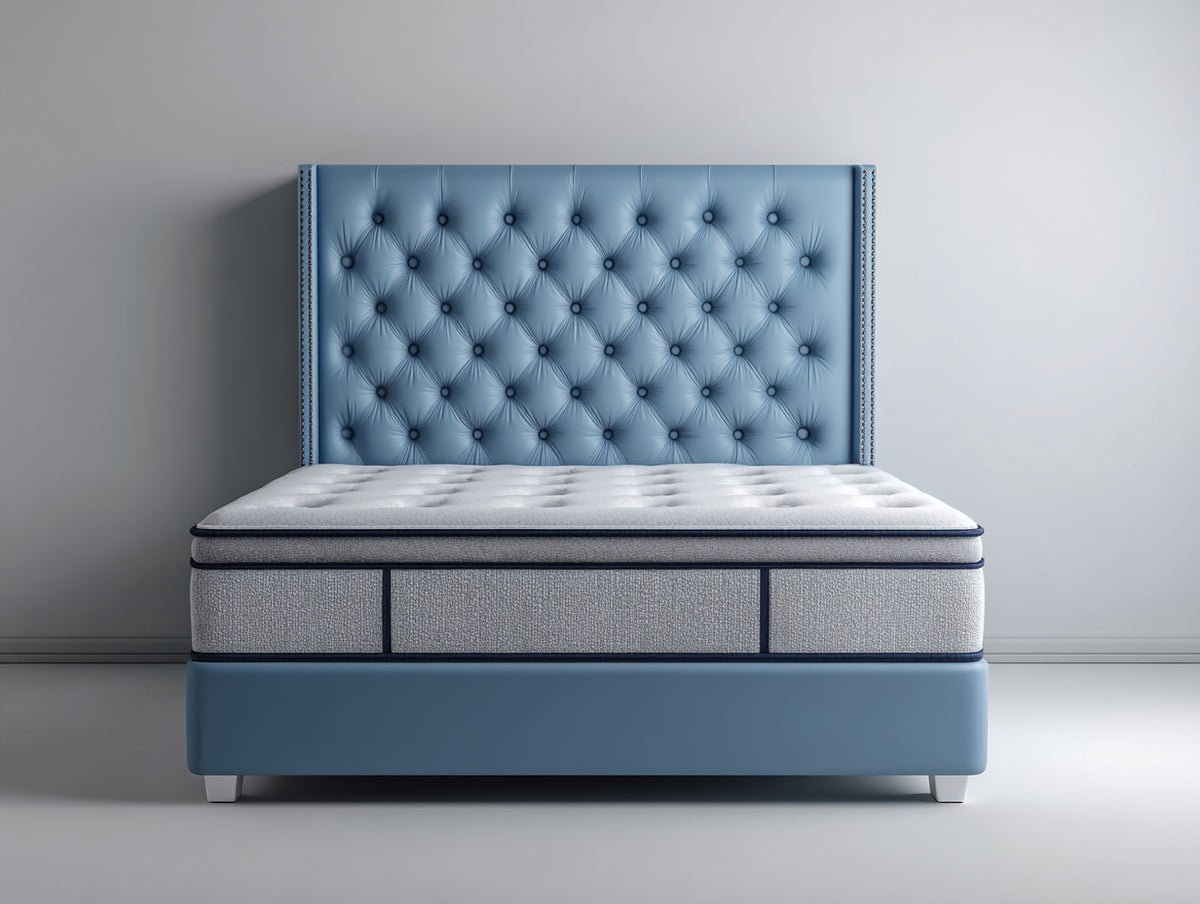 Lit double-Similicuir-215x170x135 cm-Bleu clair-Classique contemporain