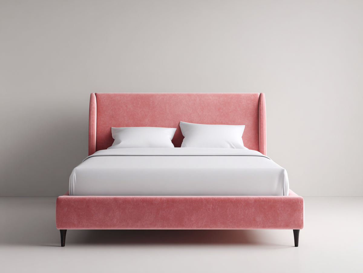 Lit double-Velours-212x168x120 cm-Rose-Moderne