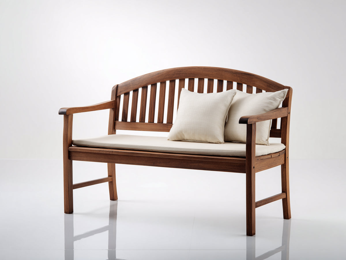 Banc de jardin - Bois-Textile - 135x60x90 cm - Brun-Beige - Style classique à dossier cintré