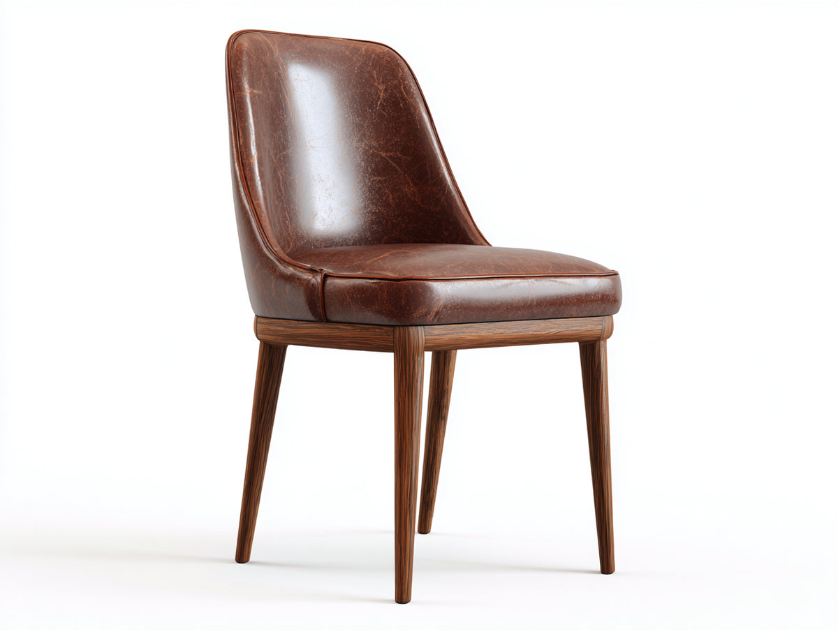 Chaise de salle à manger - Similicuir-Bois - 49x56x85 cm - Marron foncé-Bois brun - Style vintage