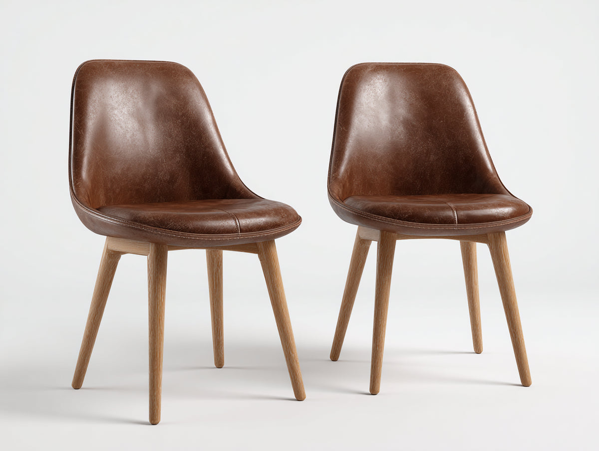 Chaise de salle à manger - similicuir - bois - 52 x 57 x 84 cm - marron - style vintage