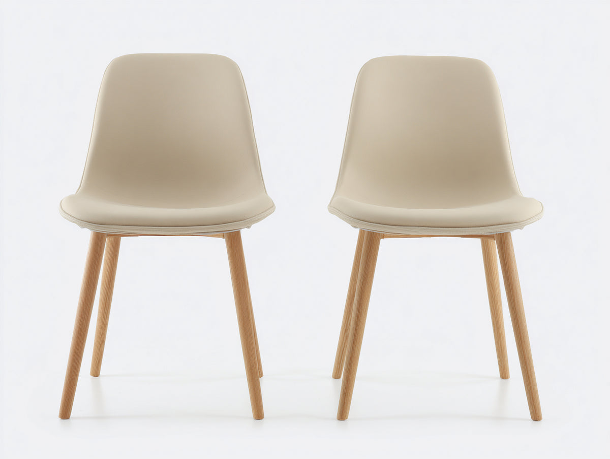 Chaise de salle à manger - Similicuir-Bois - 48x53x84 cm - Beige-Bois naturel - Design scandinave
