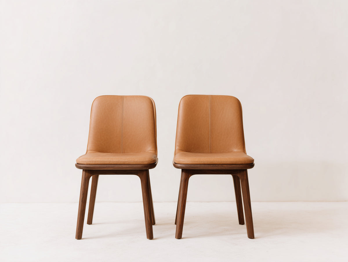 Chaise de salle à manger - Similicuir-Bois - 54x49x82 cm - Camel-Marron - Design moderne
