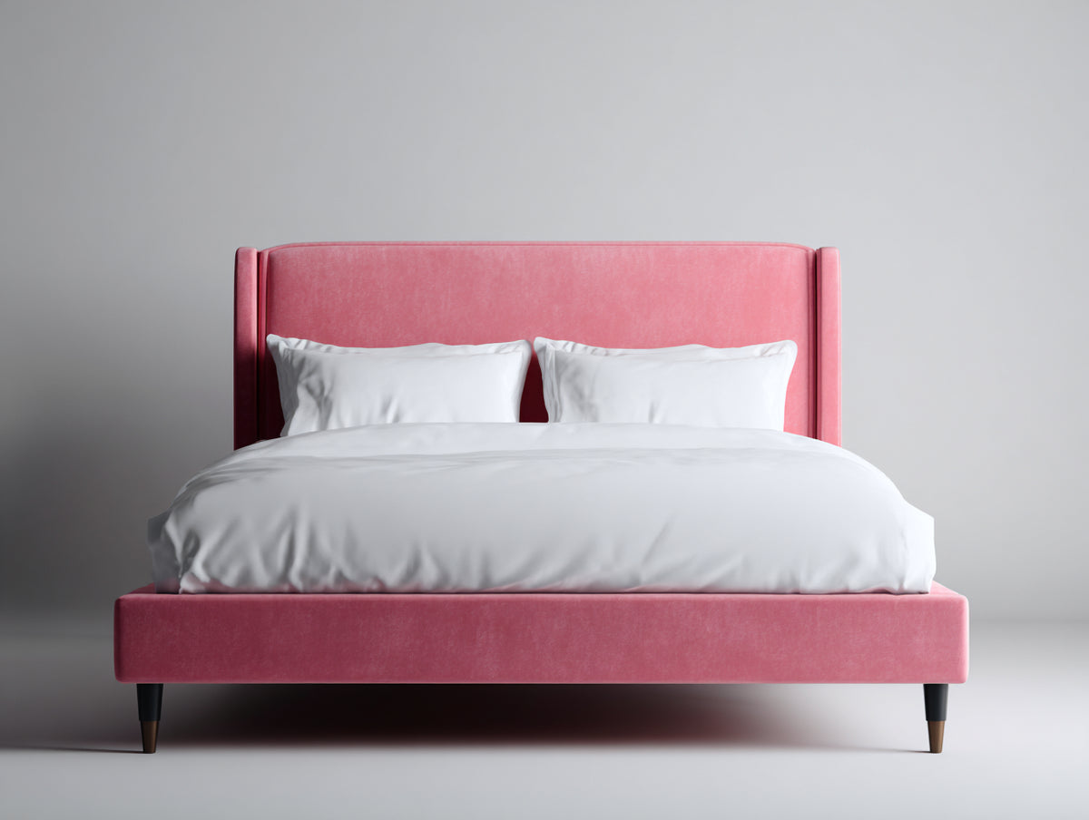 Lit double-Velours-214x170x118 cm-Rose-Contemporain