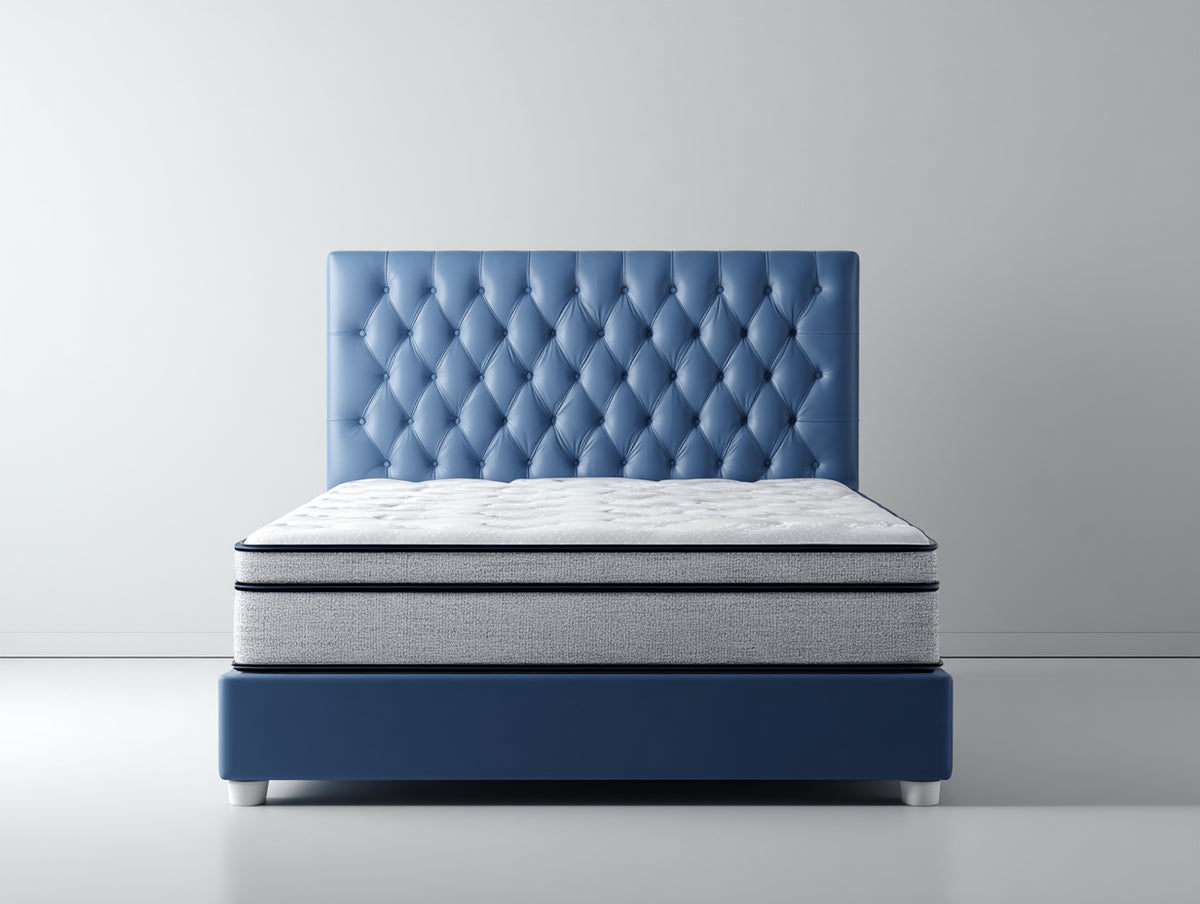 Lit double-Similicuir-205x155x120 cm-Bleu-Moderne