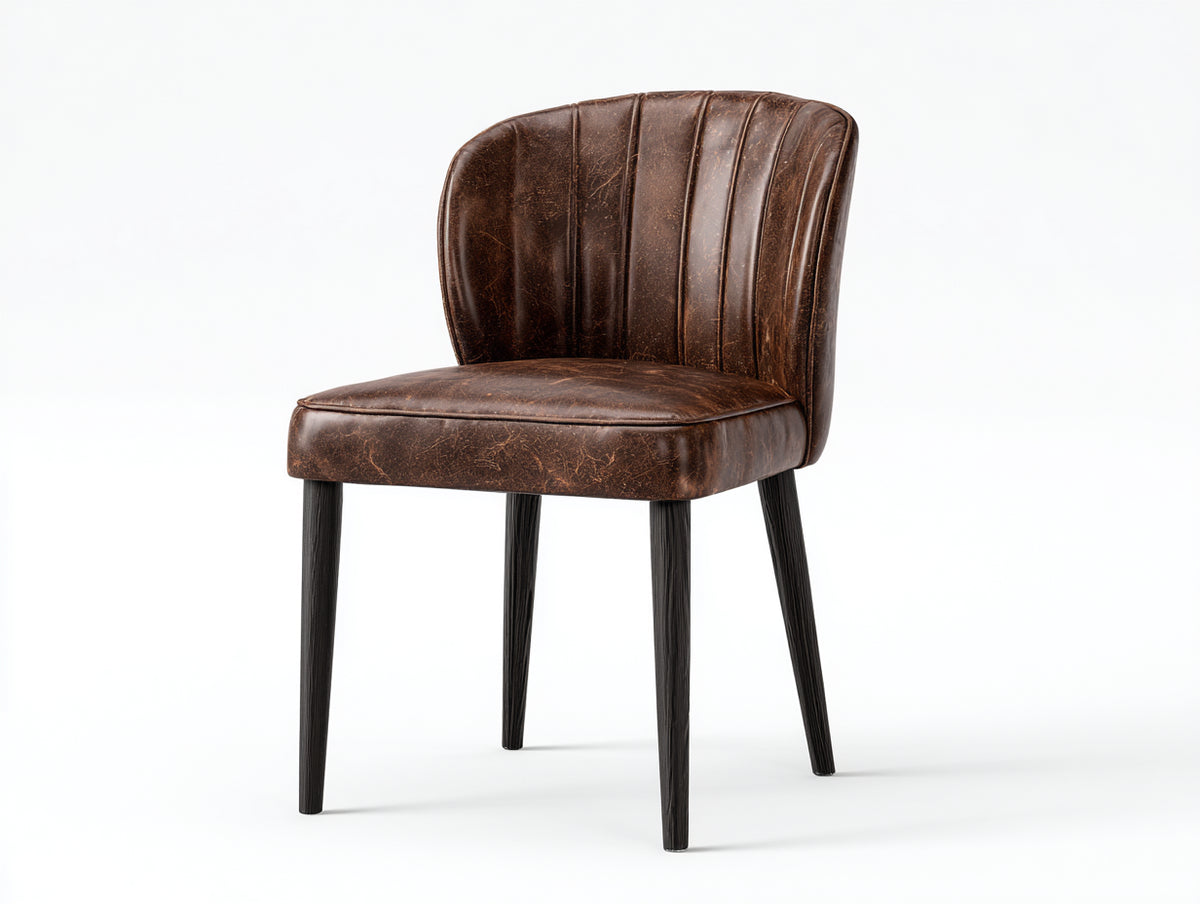 Chaise de salle à manger - Similicuir-Bois - 52x57x82 cm - Marron foncé-Noir - Style vintage